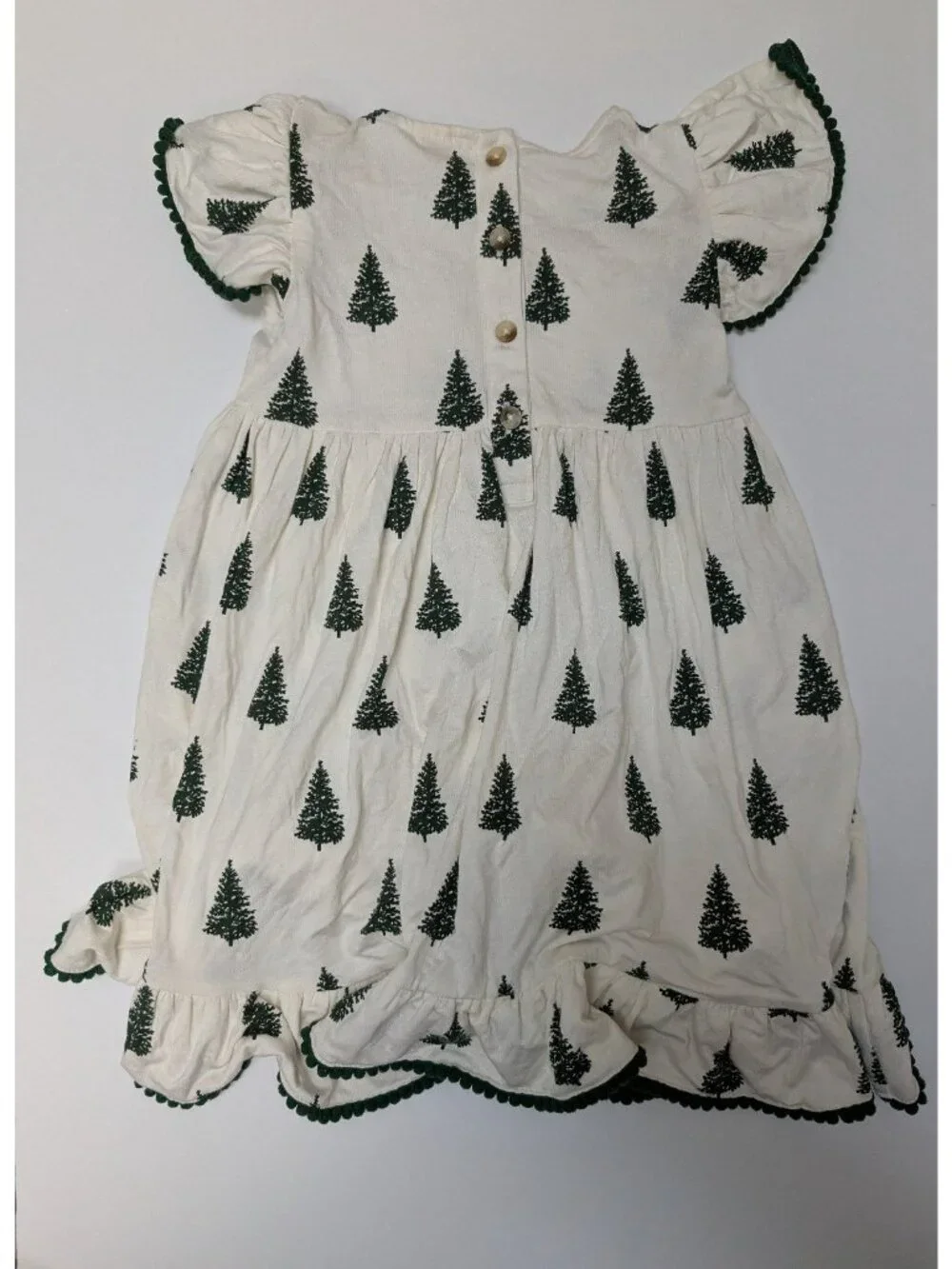 Kate Quinn Bamboo Mountain Pine Tree Flutter Sleeve Pom Pom Christmas Dress 2T